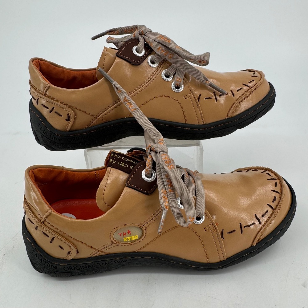 TMA Eyes Tan Leather Whipstitch Comfort Oxford Shoes Womens Size 8 EU 39